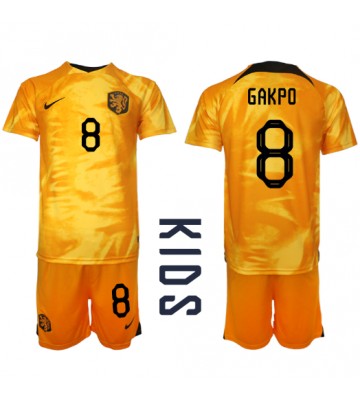 Netherlands Cody Gakpo #8 Replica Home Stadium Kit for Kids World Cup 2022 Short Sleeve (+ pants)